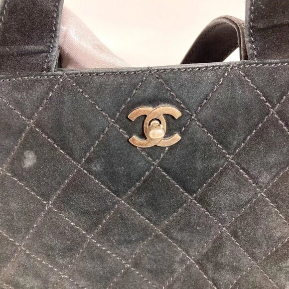 CHANEL Matelasse Quilted CC Mark turnlock Shoulder Bag 2WAY Tote Bag suede Black - Picture 9 of 16